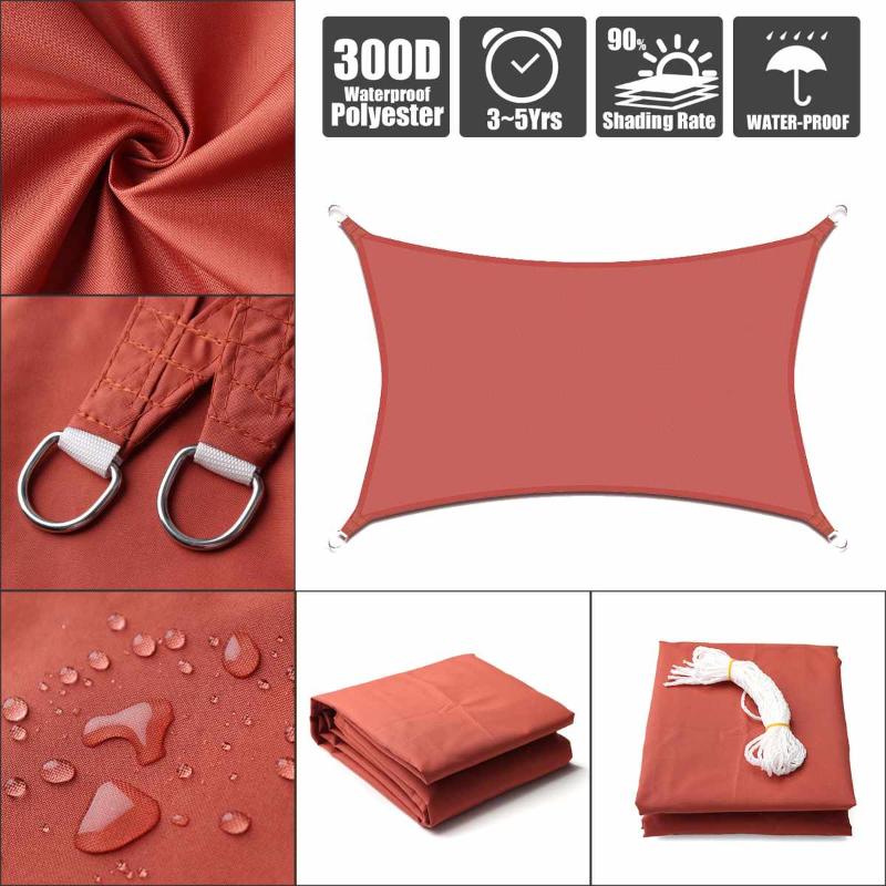 

Waterproof 300D Rust red Square Rectangle Shade Sail garden terrace Canopy swimming Sun shade Camping Hiking Yard sail awnings, 2x2