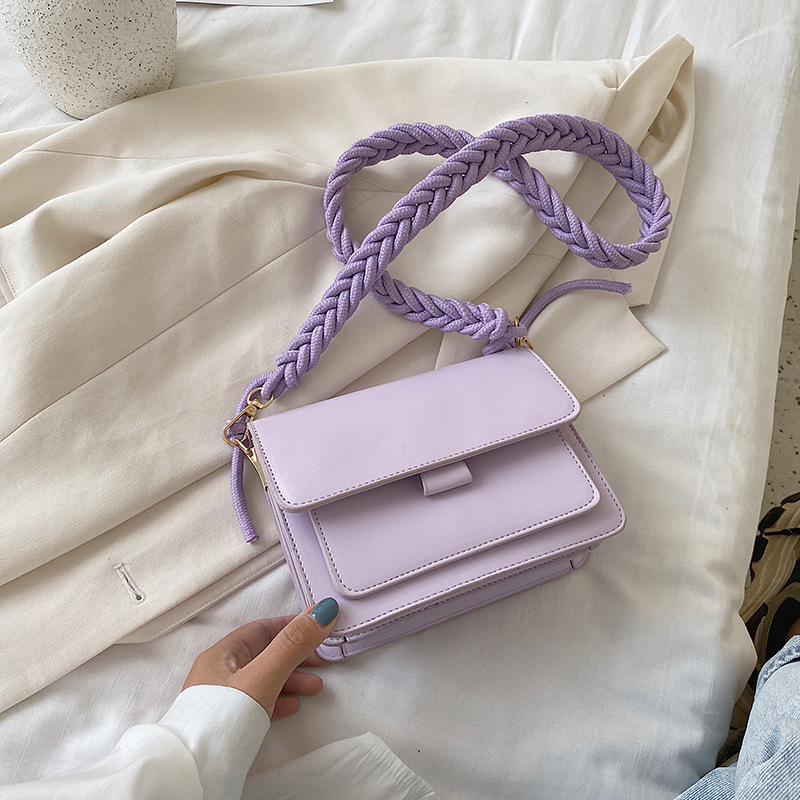 

Solid Color PU Leather Crossbody Bags For Women 2020 Summer Simple Fashion Handbags and Purses Female Shoulder Bags Cotton rope, White