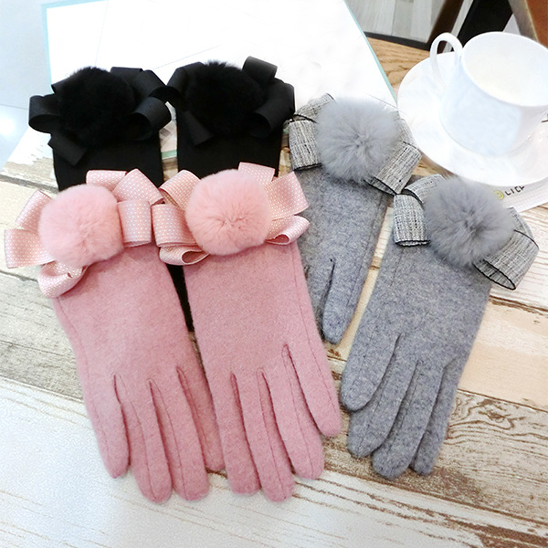 

New Arrival Touch Screen Glove Cashmere Girl Sweet Cute Bowknot Warm Knitted Women Spring Winter Warm Gloves Thick Mittens