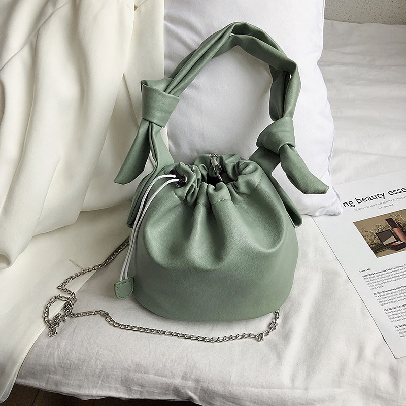 

SMOOZA 2020 New Women bags Fashion Bucket Drawstring Bags Casual Wild PU Leather Women Shoulder Messenger Bag Handbag Chian Tote, Black