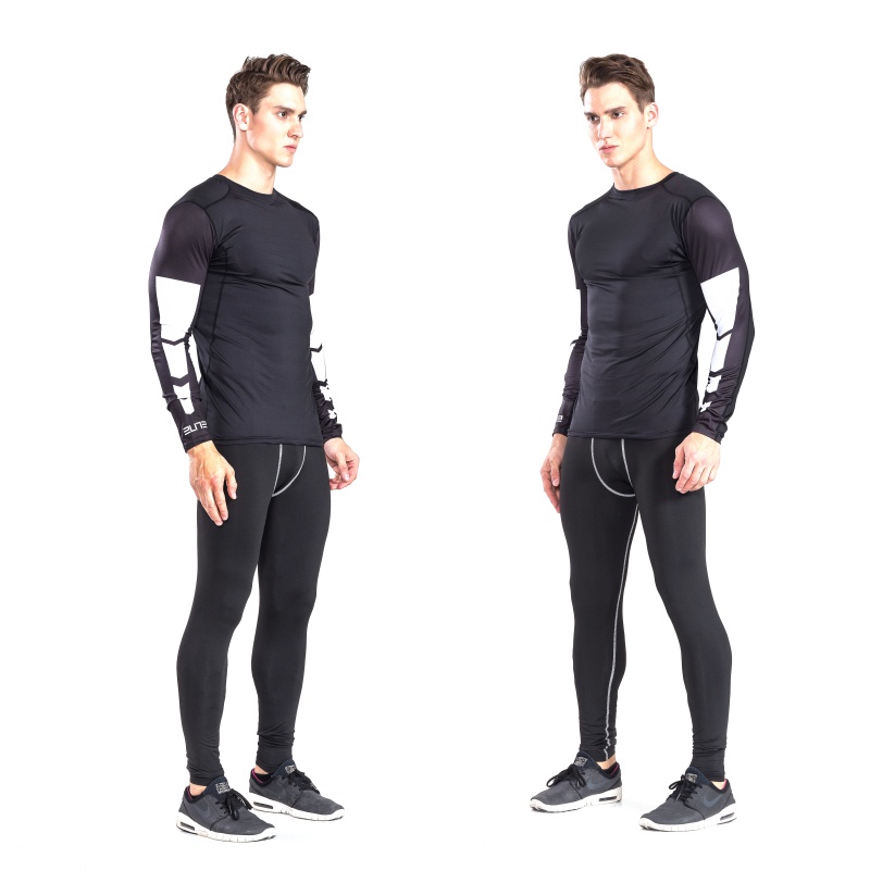 

2020 Fitness Compression Dry Shirt Men Bodybuilding Long Sleeve Running T-Shirts Exercise Tops, Black