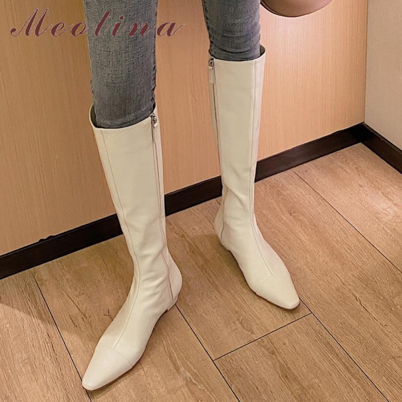 

Meotina Genuine Leather Mid Heel Knee High Boots Women Long Boots Shoes Square Toe Zip Block Heels Lady Autumn Winter 40, Black synthetic lin