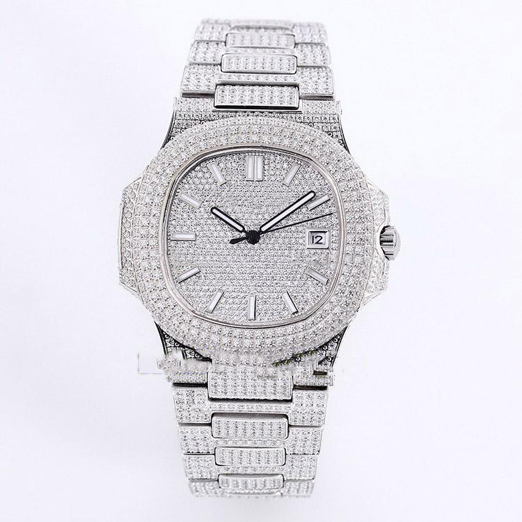 Designer Top Auality 5719/10G-010 18K White Gold Fully Paved With Diamonds Cal.8215 Automatic Mens Watch Diamond Strap Diamond Dial-image-571471771