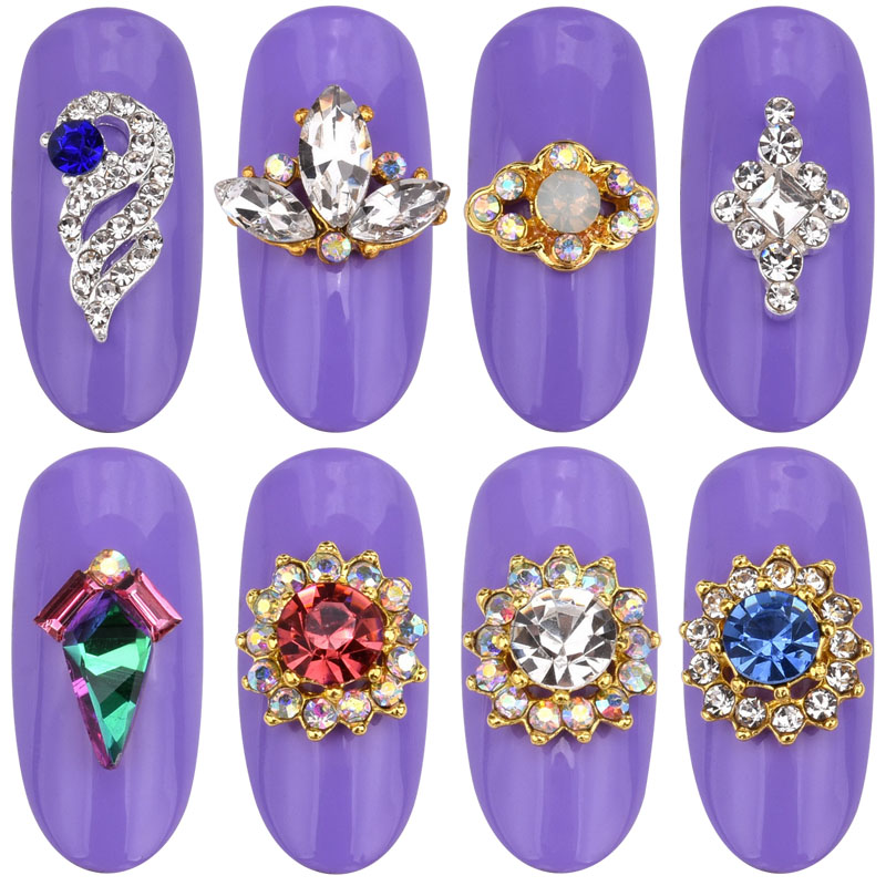 

10pcs 3D flash rhinestone glass gemstone design nail ornaments alloy gold and silver various styles nail art decoration supplies