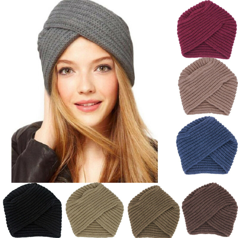 

Autumn Winter Men Women Crossed Outdoor Warm Wool Muslim Turban Knitted Hat Cap, Black