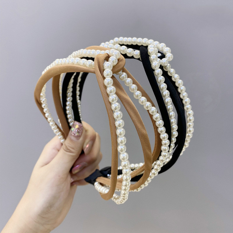 

2020 Fashion Women Cross Pearls Hair Bands Fabric Headbands for Women Classic Plastic Hair Hoop Bezel Bands Accessories