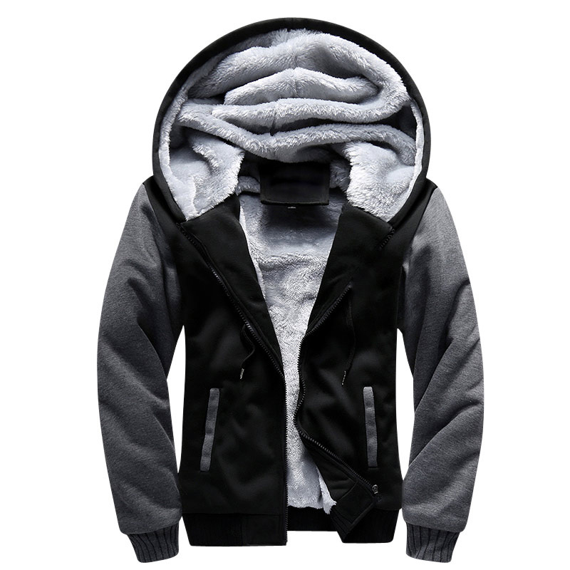 

New Men Fleece jackets Autumn Winter Plus velvet lining Thick Warm hooded coats Outdoor camping climbing Hiking jacket outerwear, Black