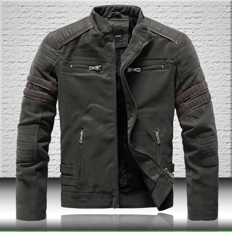 

Men's Fashion Leather Jacket 2020 New Back Embroidery Motorcycle Leather Jacket Men Thick Bomber Jackets Coats Biker, Kh8809 armygreen