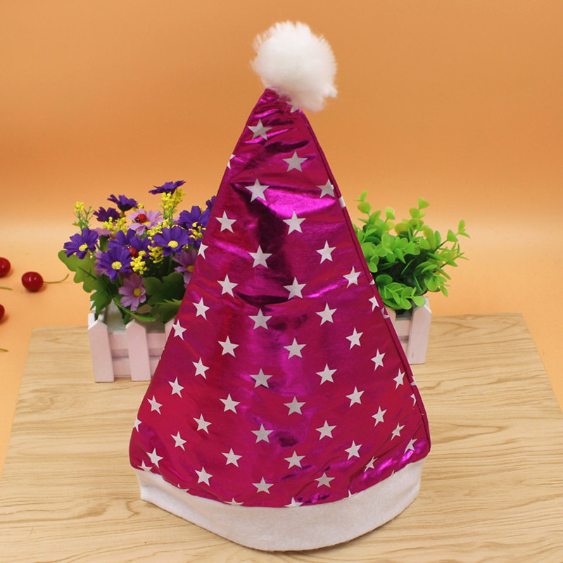 

Bright Christmas Hat with Star Bright Cloth Ordinary Cap Santa Hats Children Cap for Christmas Party Props 5ZHH082