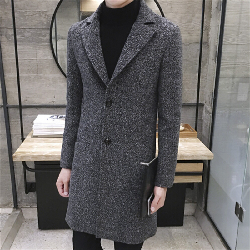 

2020 Large Size Wool Blend Autumn Woolen Winter Warm Jacket Cashmere Tweed Down Coat Fashion Long Overcoat, Black