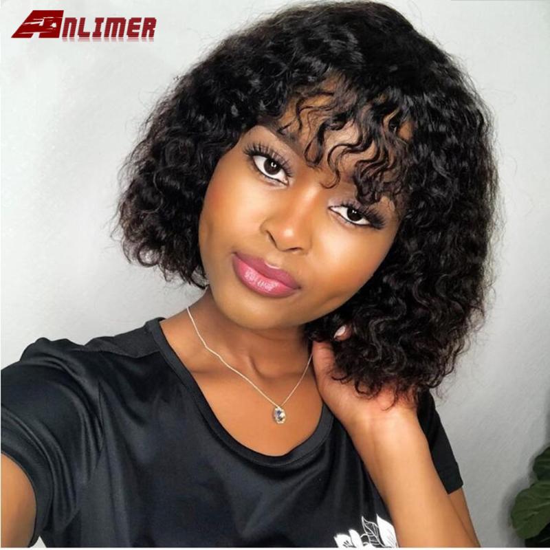 

Curly Bob Human Hair Wigs For Black Women Brazilian Remy Wig Human Hair Closure Wig Curly Lace Front With Bangs Frontal, 5x5 pu