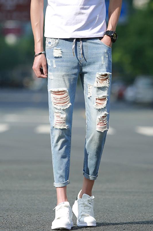 

XXL!!! 2020 nine points of jeans Hole beggar cowboy beam foot trousers feet pants Cultivate one's morality teenagers 9 minut, Dark blue