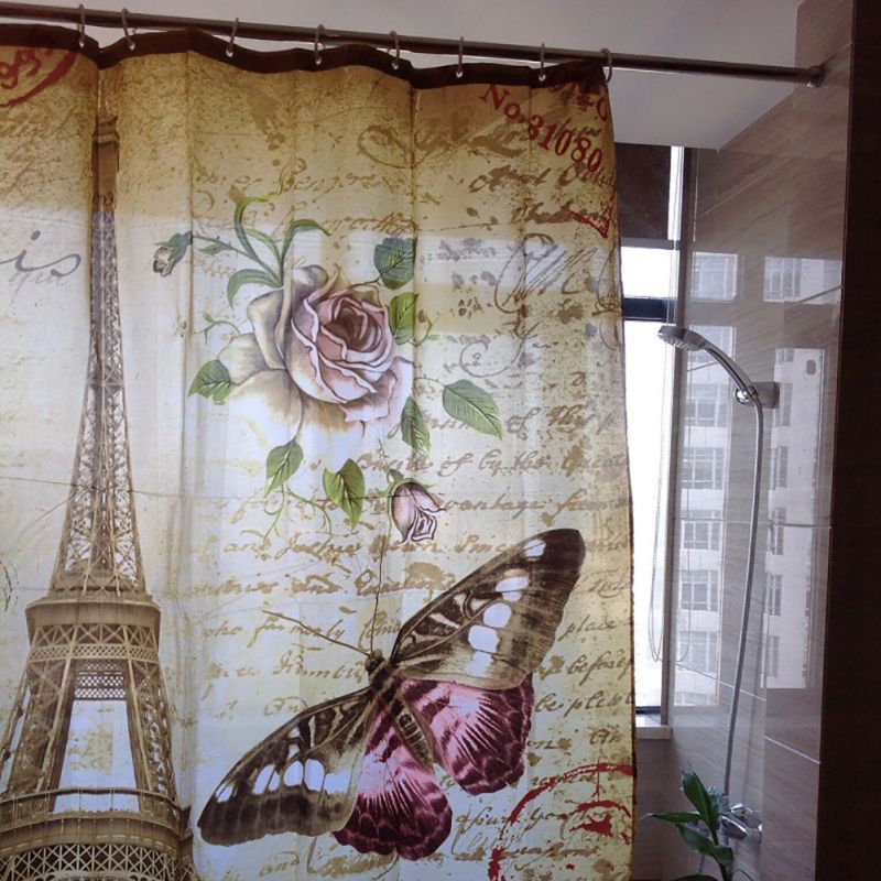 

Hot Bathroom Waterproof Mildewproof Polyester Tower Butterfly Flower Postmark Shower Curtain With 12 Hooks 2020 HOT