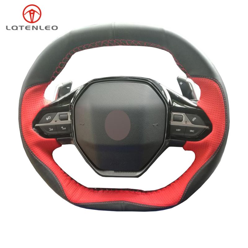 

LQTENLEO Black Red Genuine Leather Car Steering Wheel Cover For 3008 4008 5008 2020-2020 508 208 2020 2020 e-208