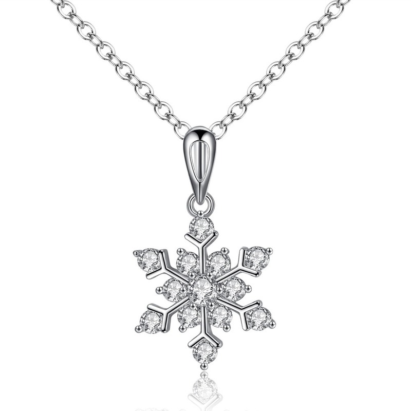 

Silver Color Snowflake Necklace Lady Inlaid Zircon Pendant Necklace Creative Short Clavicle Chain Birthday Gift To Woman