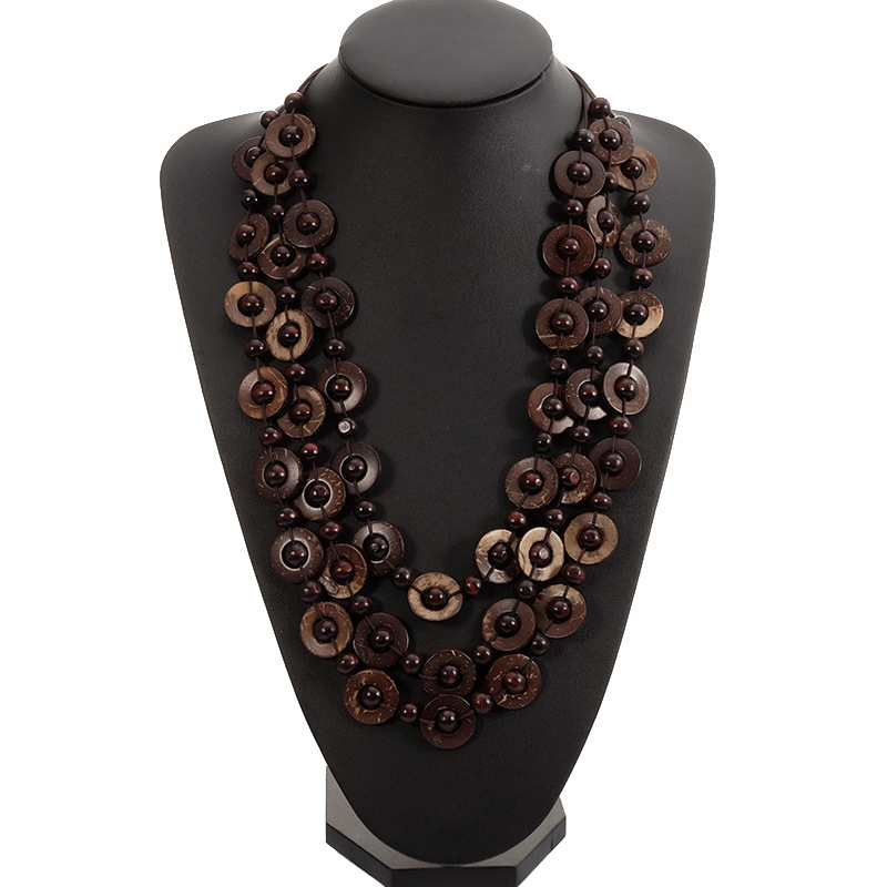 

23.6 inch )Bohemian Coconut shell Wood Bead Pendant Necklaces Women Ethnic Jewelry Handmade Beaded Hanging Necklace Statement