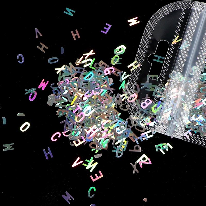 

1 Bag Holographic Sequins Glitter Nail Art Mixed Size Letter Design Shape Flakes Tips Manicure Gold Silver 3D Nail Accessories