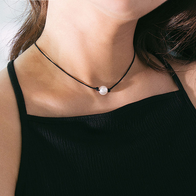 

Simple Wax String Imitation Pearl Pendant Choker Necklace for Women Vintage Geometric Clavicle Necklace Pendant Jewelry Gift