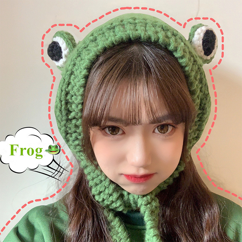 

Winter Skullies Cute Women Frog Hat Crochet Knitted Hat Costume Beanie Hats Cap Women Gift Hip-hop Cap Photography Prop Party, Green