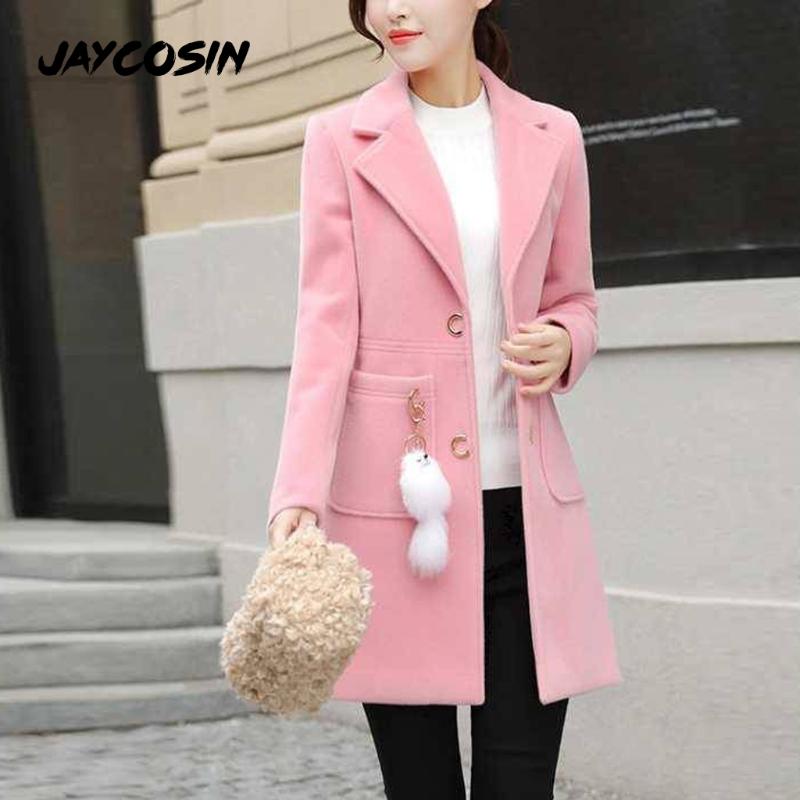 

JAYCOSIN Women' Solid Color Single-Breasted Coat Ladies Autumn Winter Simple Wool Maxi Long Coat Female Outerwear, Kh