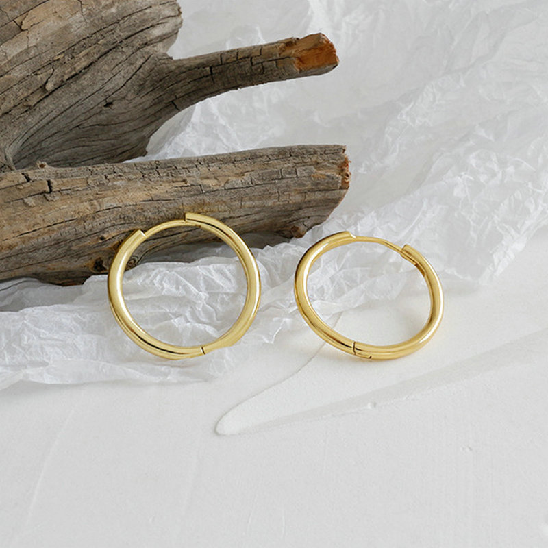 

13mm 18mm 23mm 18K gold Filled 925 Sterling Silver Huggies Earrings Big Small Round Hoop earrings cuff HED248