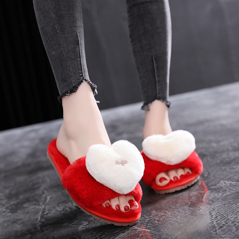 

SWQZVT 2020 Women house slippers shoes soft bedroom floor slippers for women love wedding flat indoor autumn winter shoes ladies, Black