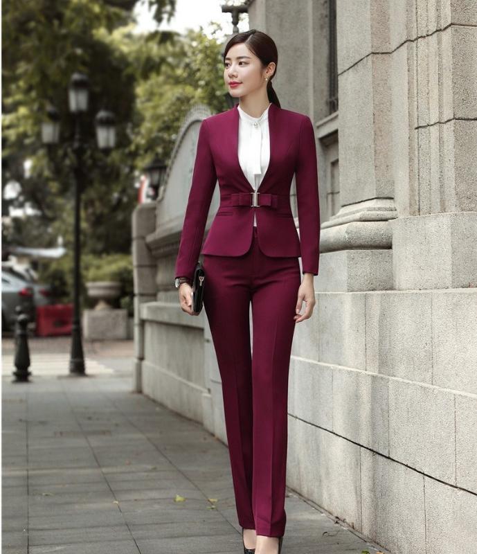 

Novelty Wine Formal Women Business Suits With Pants and Tops Ladies Office Work Wear Professional Pants Suits Female Blazers Set