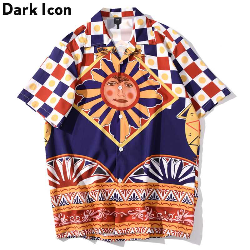 

DARK Printed Fashion Street Shirts Men Summer Hawaii Beach Men' Shirts Retro Hip Hop Cotton ~2XL, Orange shirt