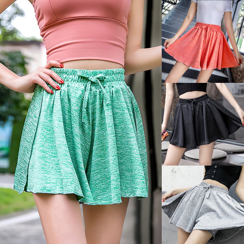 

Women'S Fake Two-Piece Skirt Quick-Drying Double Layer Sports Shorts, Black