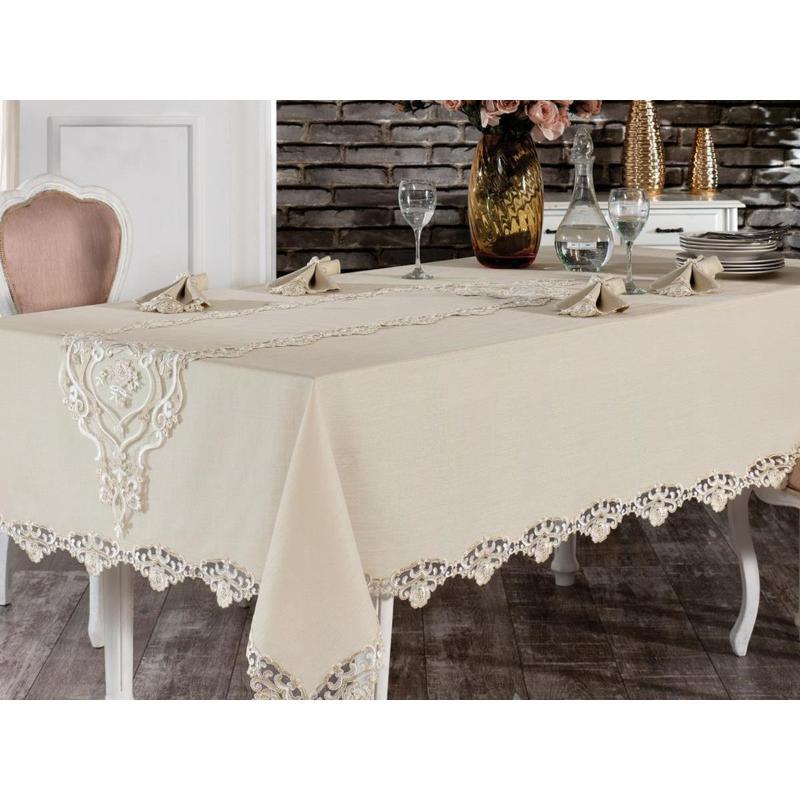 

French Laced Clear Table Cover Set 26 Piece 3 Color, White