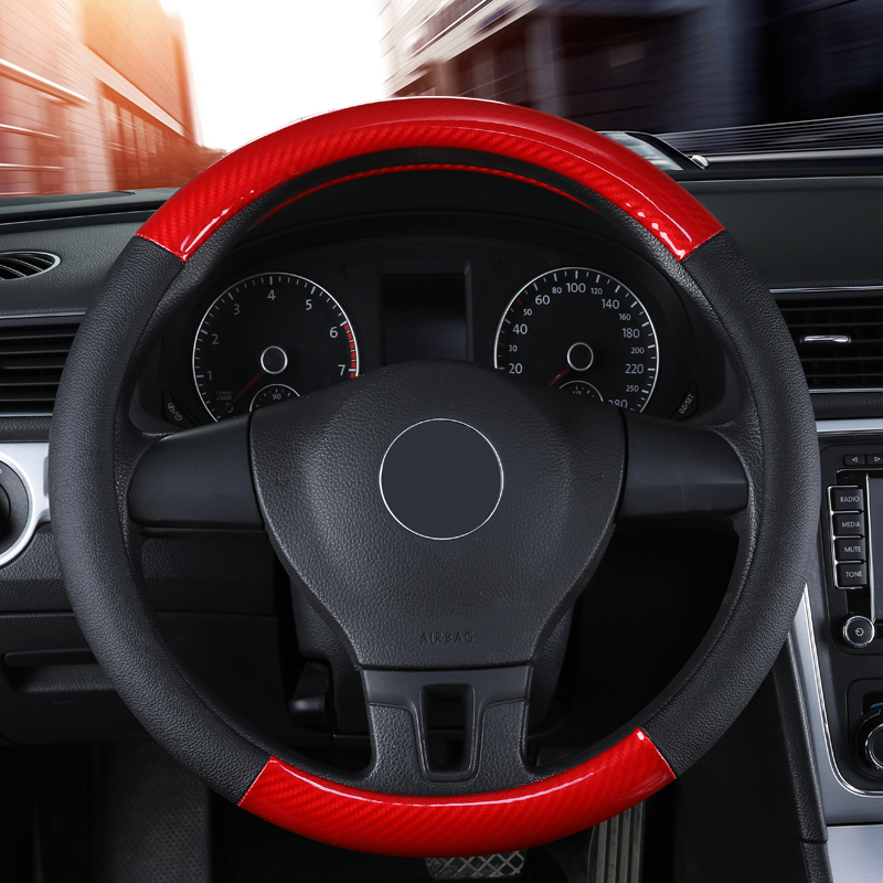 

KKYSYELVA D type round 38CM size steering wheel cover soft microfiber leather + carbon fiber anti-skid steering wheel cover