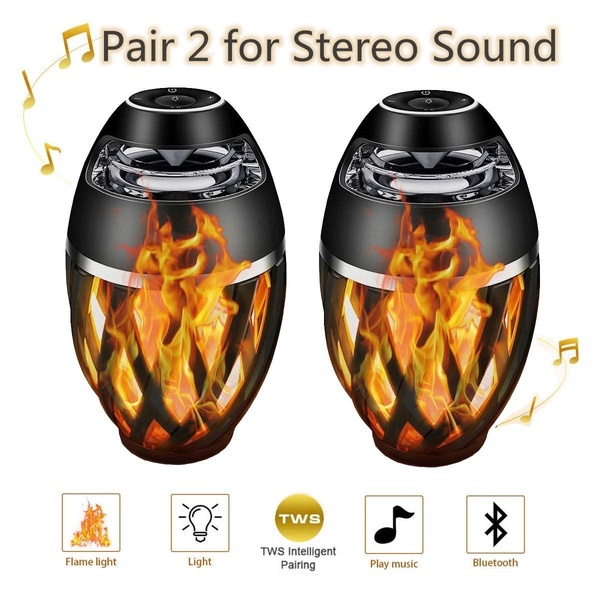 

2/1pcs pack Portable Flame Light Bluetooth Speaker Column MP3 Player FM Radio Computer Subwoofer HIFI Sound TWS Torch outdoor Speaker