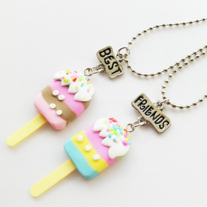 

2PCS/Set Friendship Candy Cream Stereo Imitation BFF Necklace For Children "Best Friends Forever" Jewelry