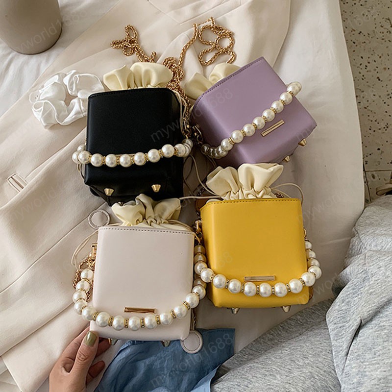 

PU Bags Bags Design Wild Crossbody For Pearls Women Solid Color Fashion Small Luxury Chain Lady Handbags Leather Shoulder Mqnib