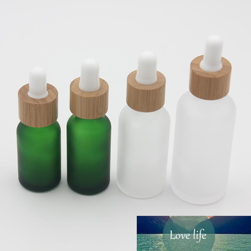 

10 15ml 20 30ml Frosted Clear Glass Dropper Bottle with Bamboo Lid Cap Essential Oil Glass Bottle Frosted Green