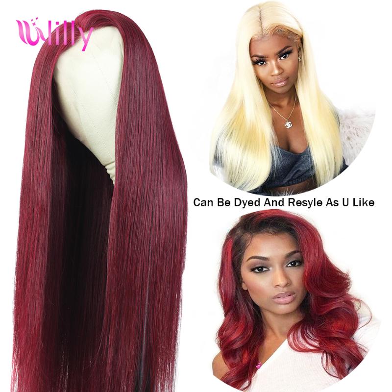 

ULilly 13x4 Lace Front Wigs Burgundy Brazilian Human Hair Wigs For Women 150% Density Straight Transparent Lace Wig Glueless, Natural color