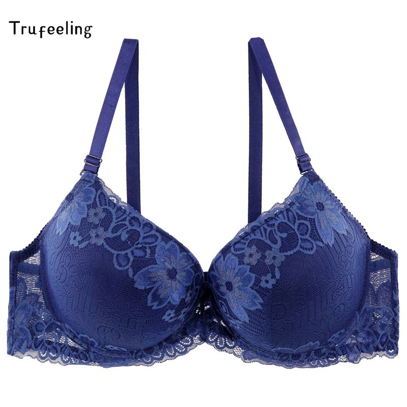

Trufeeling Sexy Adjusted-straps Floral Bras for Women Thin Mold Cup Lace Bra Plus Size Brassiere Comfort Female Underwear, D01-purple