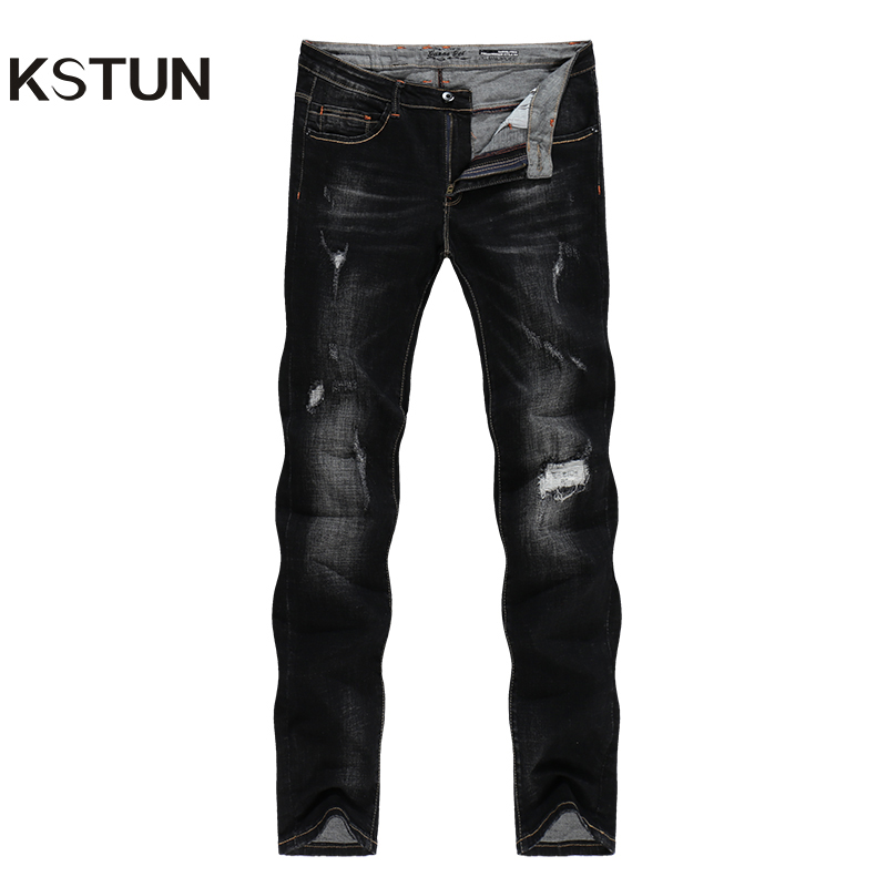 

KSTUN Black Jeans Men Distressed Patchwrok Frayed Ripped Jeans for Man Autumn Winter Biker Streetwear Hiphop Denim Pants