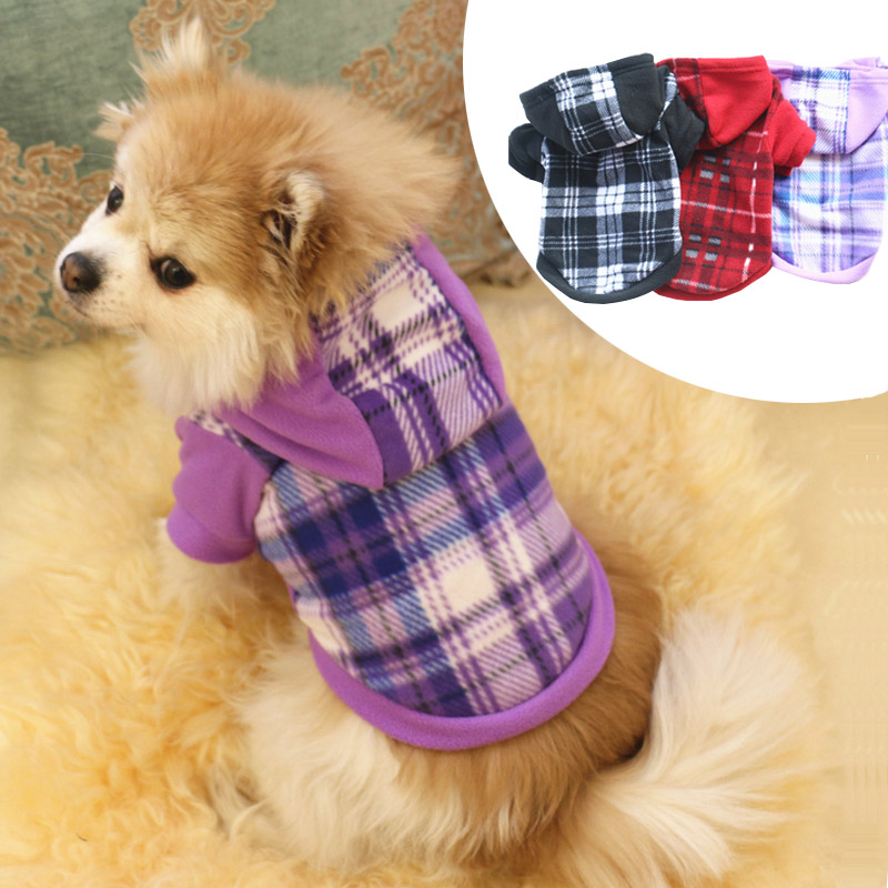 

Winter Warm Pet Dog Clothes For Small Dogs Fashion Plaid Hooded Puppy Pet Coat Jacket Soft Fleece Chihuahua Pug Clothing Hoodies, Red plaid