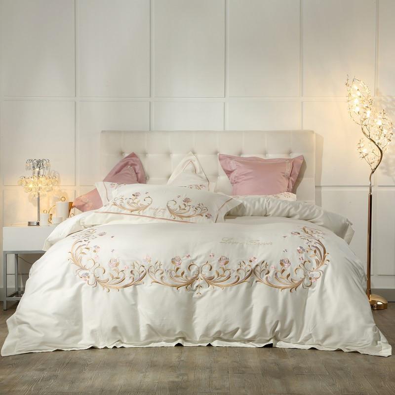 

Cream Whie Grey Princess style Egyptian Cotton Bedding Set Queen King size Bed set Pink Purple Bed Duvet Cover Sheet