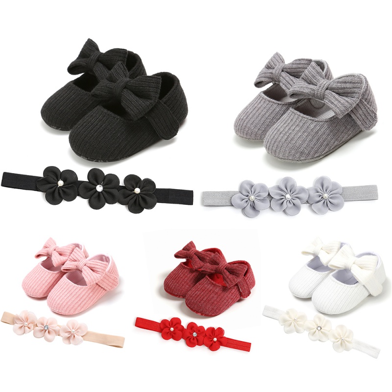 

Baby Girl Shoes Infants Solid Headwear Headband Photography First Walker, Gray