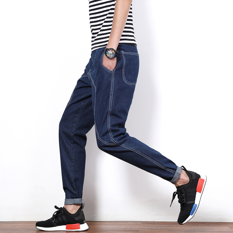 

Autumn man wind code design color jeans male line blue denim pants plus size 44