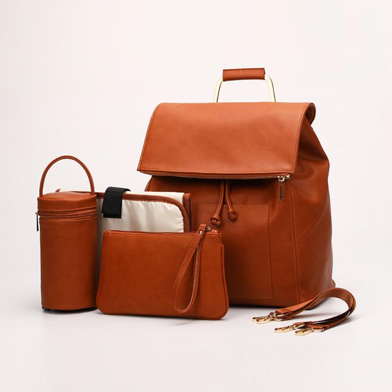 

PU Leather Baby Nappy Diaper Bags Backpack+Changing Pad+Stroller Straps+Insulation bag+Cosmetic bag baby bag, Black