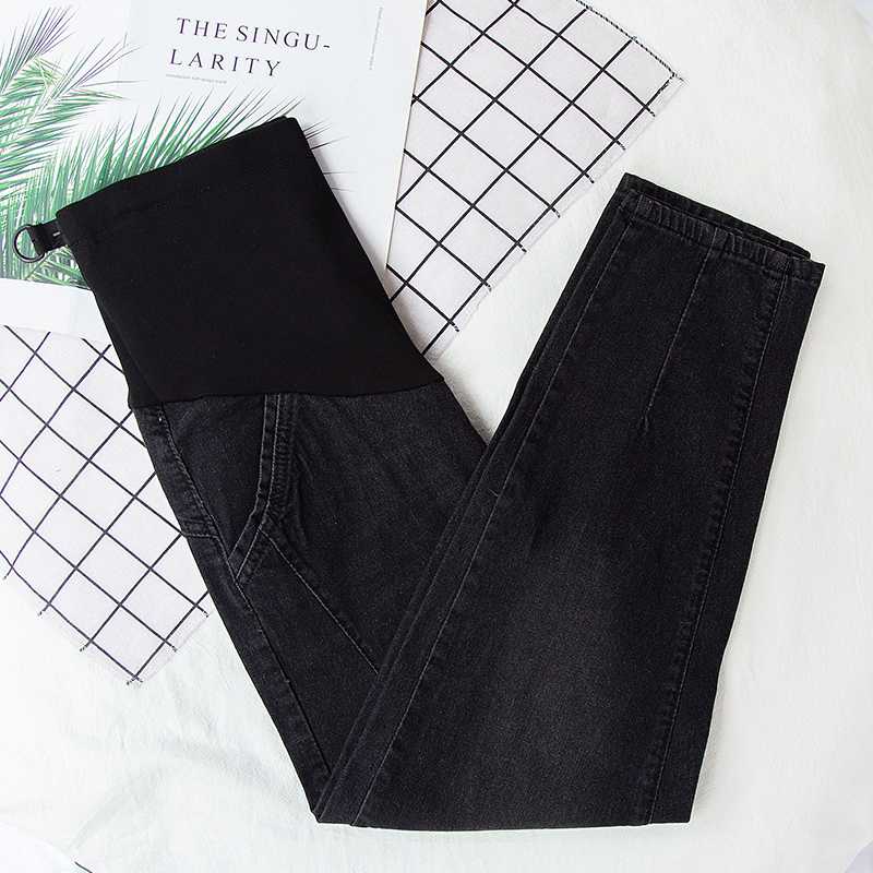 

217# 2020 Autumn Loose Denim Maternity Jeans Adjustable Belly Straight Pants Clothes for Pregnant Women Fall Pregnancy Trousers, Black