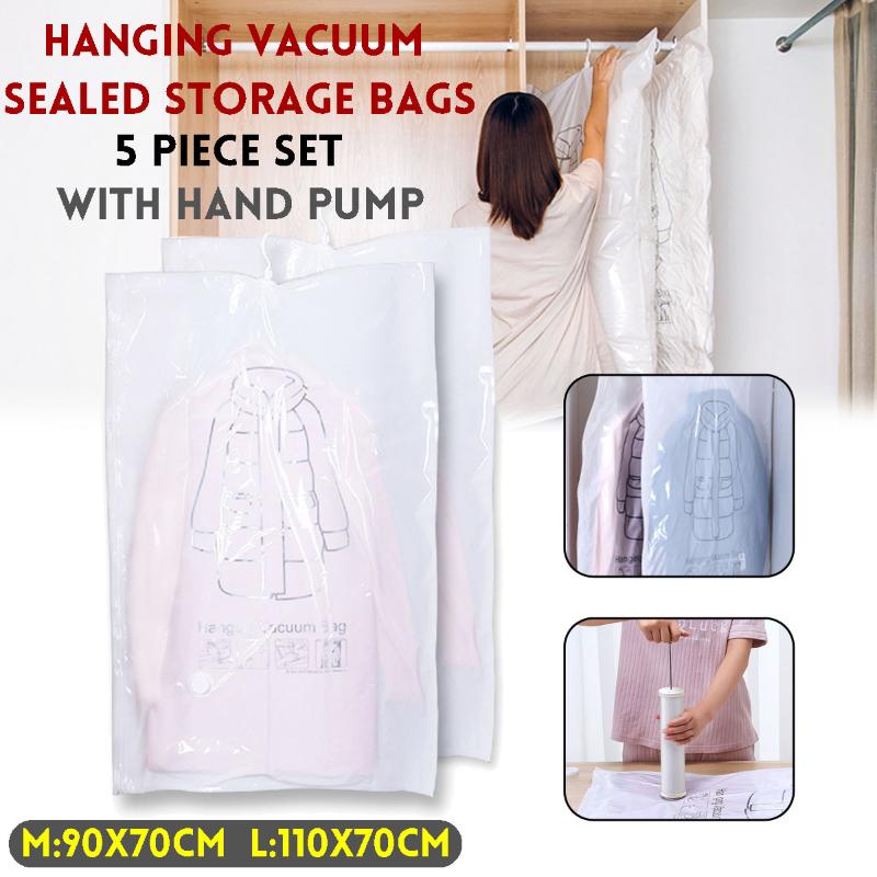 

5pcs/set Vacuum Bag for Clothes Foldable Transparent Compression Organizer Pouch Sealed Storage Bags + Hand Pump