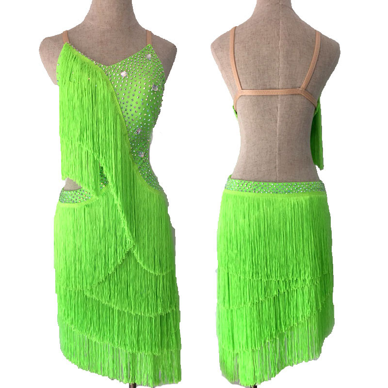 

Custom Size&Colors Latin Dance Dress Multi Layers Fringes Sexy Backless Performance Costume For Women Tassel Dress Skirt BL4529, Black
