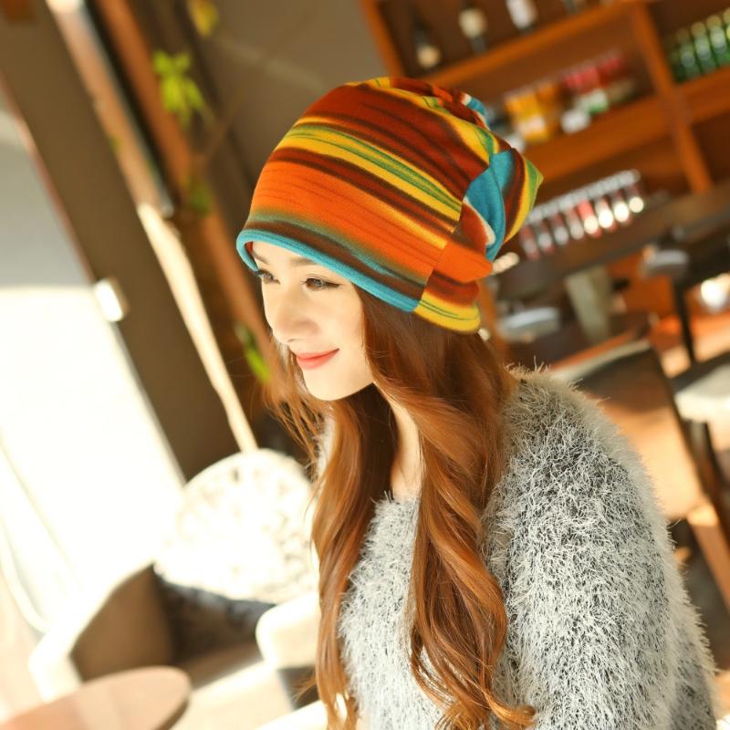 

New Arrival Women's Fashion Turban Autumn Winter Warm Headdress Caps Hat Colorful Striped Scarf Work Out Beanies Accessories, Green