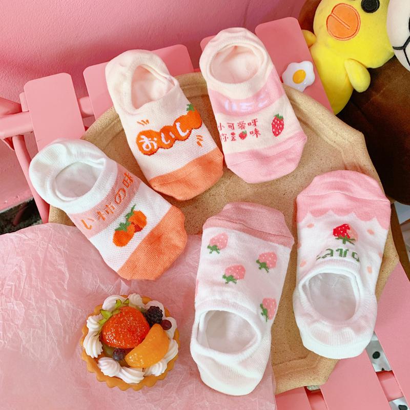 

DONG AI 5 Pairs New Arrival Women Socks Funny Fruits Cute Happy Silicone Slip Invisible Cotton Sock Fashion Girl Sox 35-40, Multi