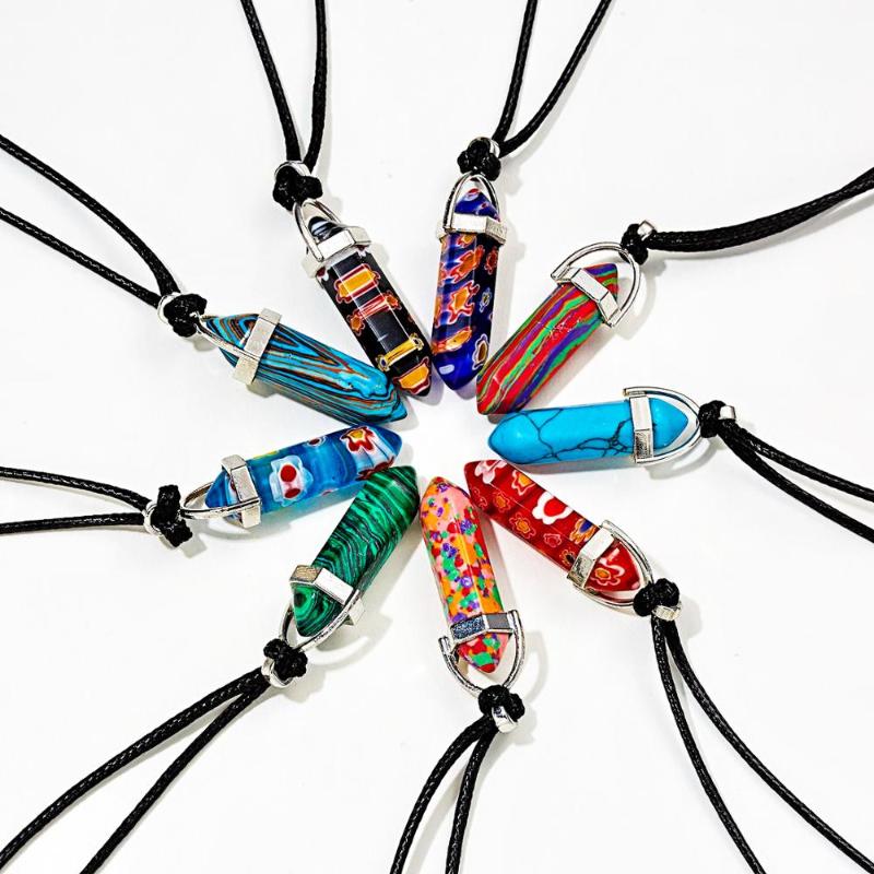 

Hot Sale Hexagonal Column Necklaces Natural Stone Pendant Necklace Hexagonal Prism Angle Quartz Beads for Women Men Jewelry Gift