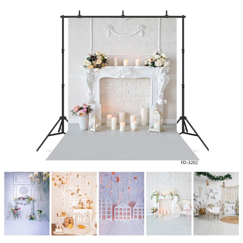 

Photo Backdrop White Living Room Flowers Vase Candles Christmas Vinyl Backgrounds for Children Baby Home Photophone Photography